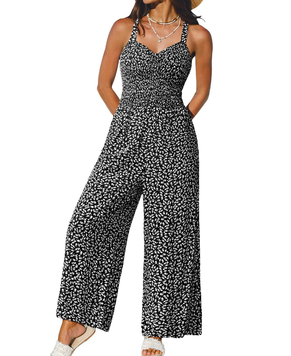 Cupshe Women's Soft Smocked Spaghetti Strap Wide Leg Jumpsuit