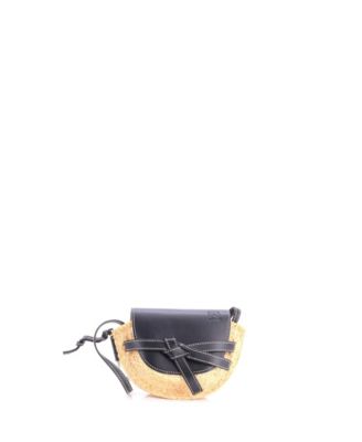 Mini Gate Leather Shoulder Leather with Raffia