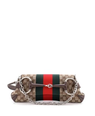 Medium Horsebit NM Web Chain Clutch GG Canvas
