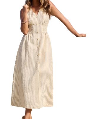 Women's Time Will Tell Striped Smocked-Waist V-Neck Dress