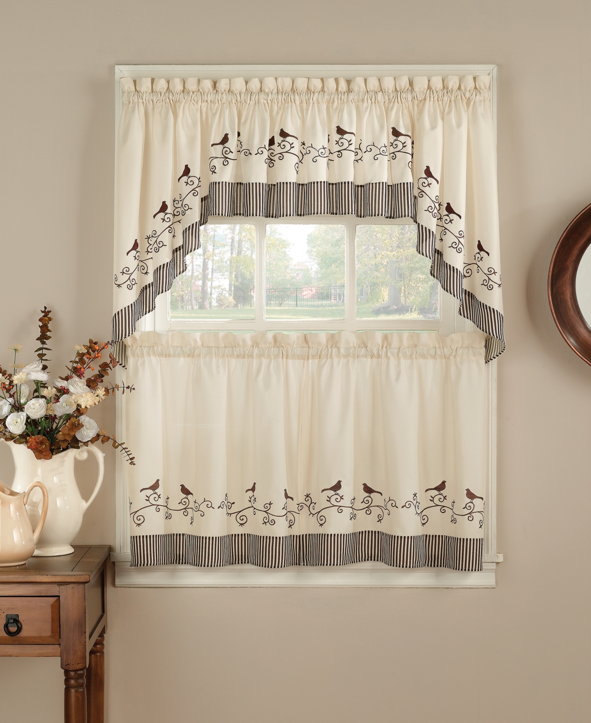 Shop Chf Birds 58" X 36" Pair Of Tier Curtains In Chocolate