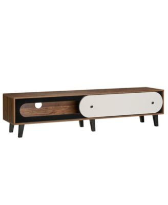 Mid-Century TV Stand for 80" TVs with Sliding Door Cabinet