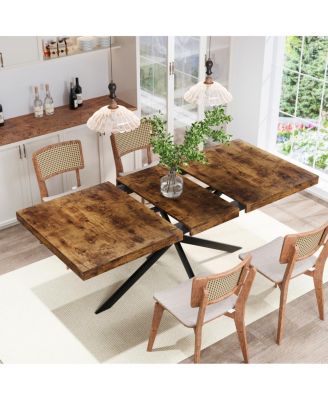 Retro Rectangular Extendable Dining Table with Storage