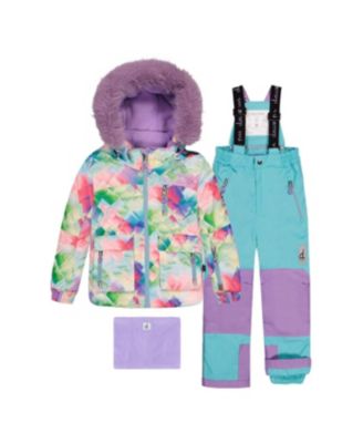 Big Girls Girl(6-14) Two Piece Play Snowsuit Multicolored with A Diamond Pattern with Turquoise and Purple Pants