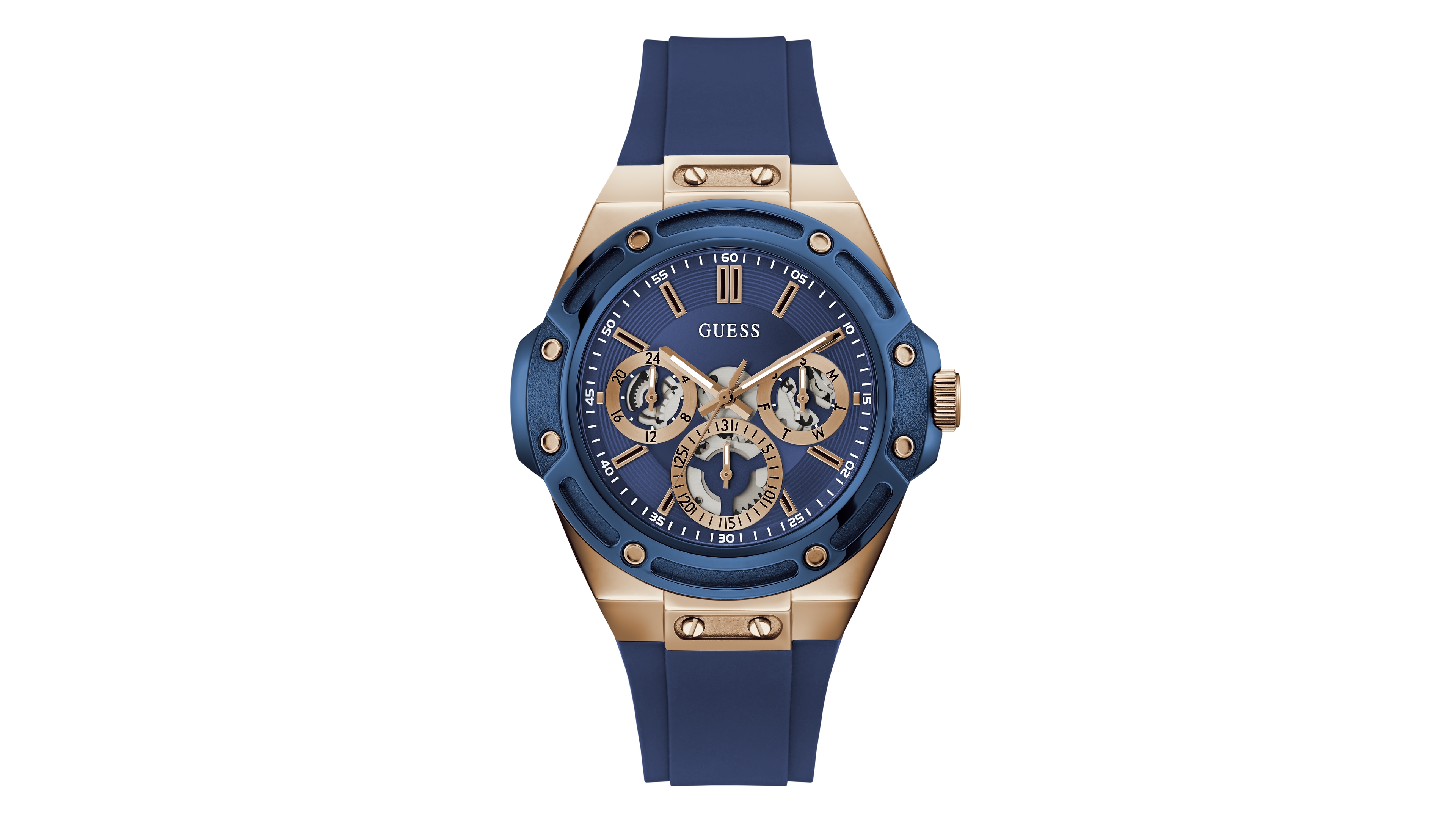 Guess Men's Quartz Blue Silicone Strap Watch 44mm