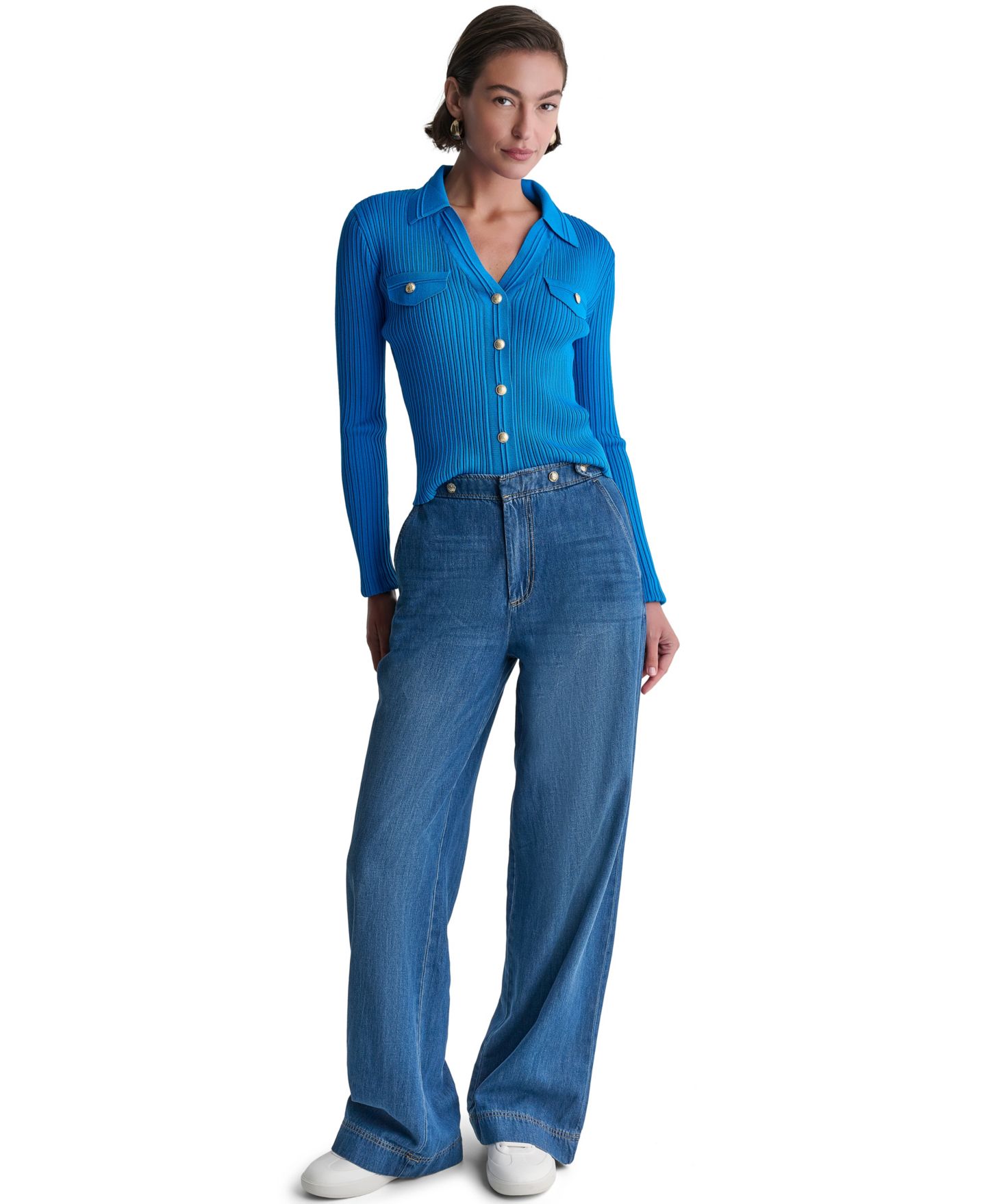 Женские джинсы BCBG Ultra High-Rise Wide-Leg Loose-Fit Jeans, 32" Inseam, цвет: Синий варёный — фото 2