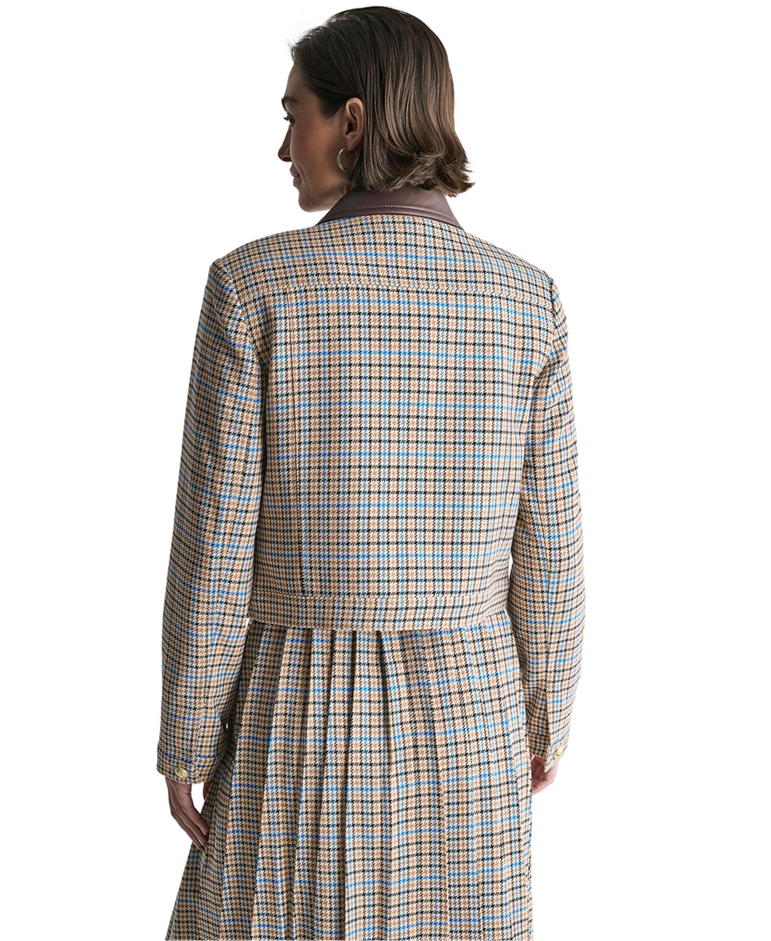 Women's Cropped Collared Plaid Trucker Jacket