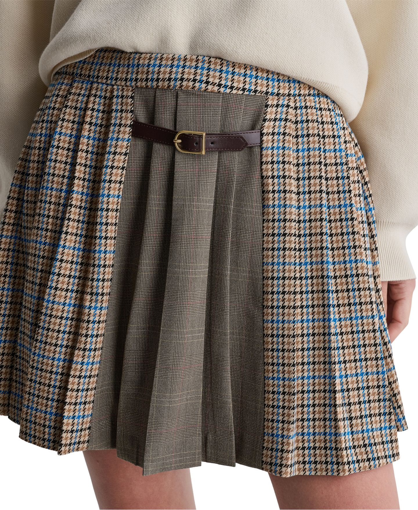 Женская юбка BCBG Plaid Pleated A-Line Mini, цвет: Верблюжий — фото 4