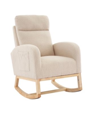 Modern Hospitality Rocking Chair – Teddy Upholstery, High Back ,Armrest ,Wingback, Side Pockets – Rubber Wood Legs – for Restaurant or Office