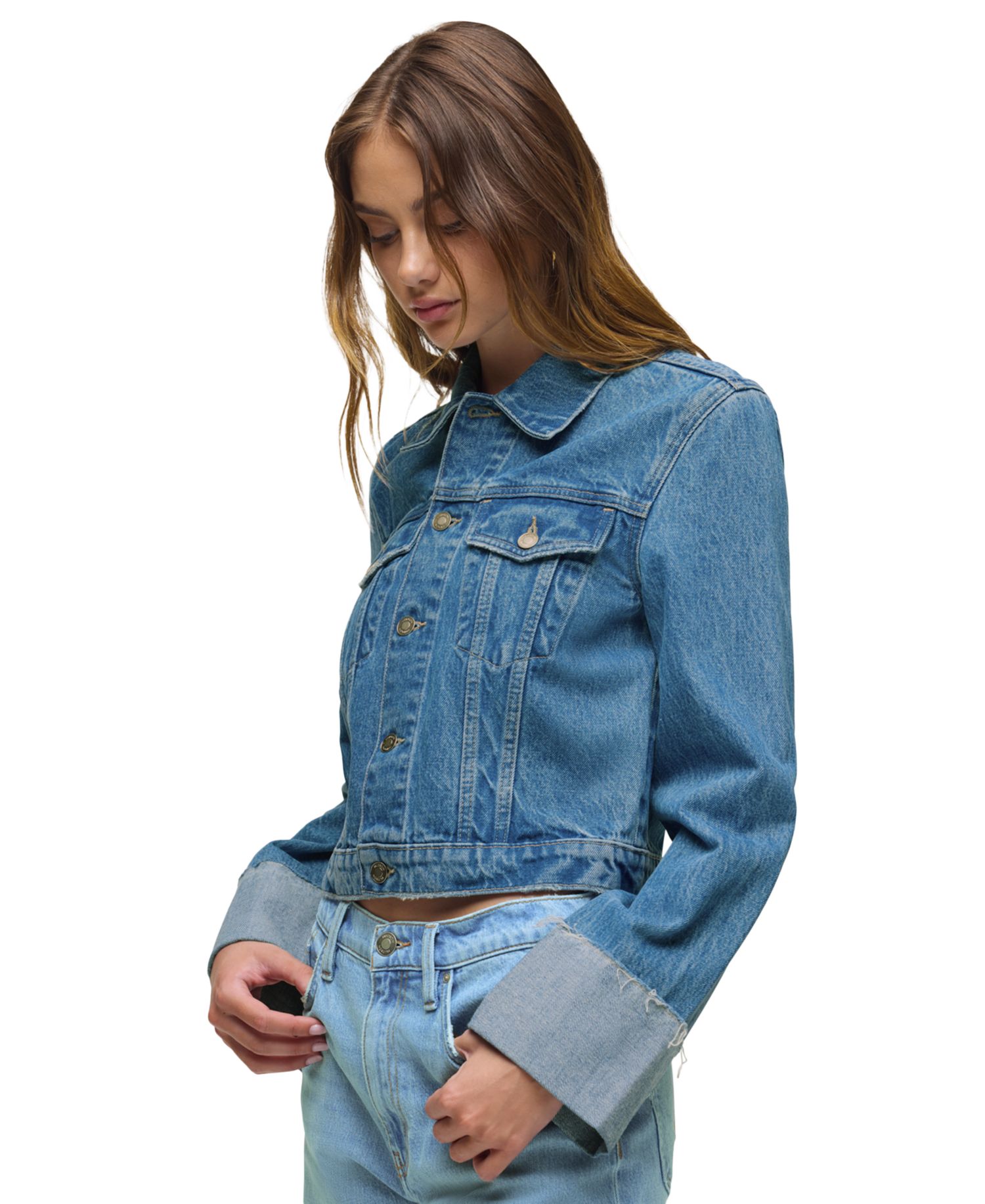 Women's Collared Cuff Sleeve Denim Jacket