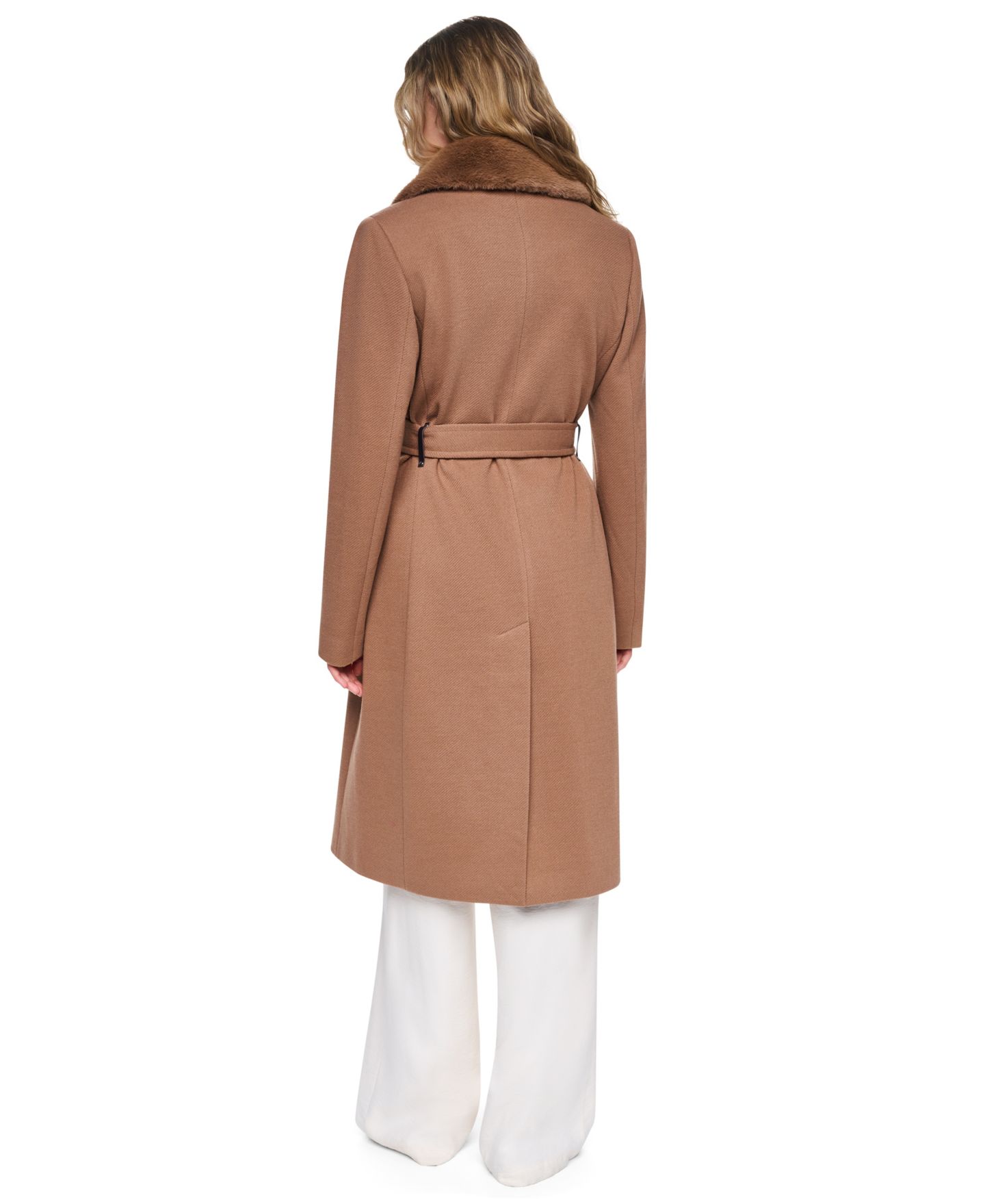 Женское пальто DKNY Faux-Fur Collar Belted Single-Breasted, цвет: Берёзовый — фото 5