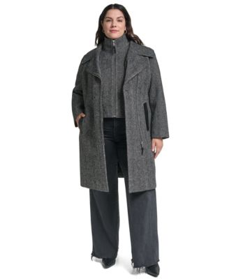 DKNY Plus Size Wool-Blend Belted Wrap Coat with Bib - Macy's