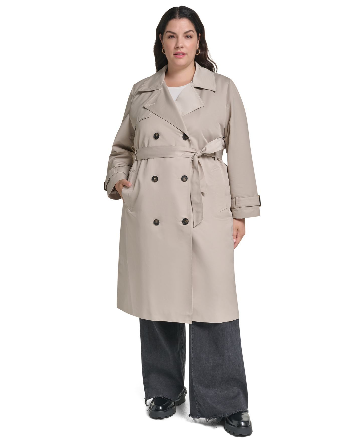 Женское пальто DKNY Plus Size Hooded Double-Breasted Belted, цвет: Берёзовый — фото 4