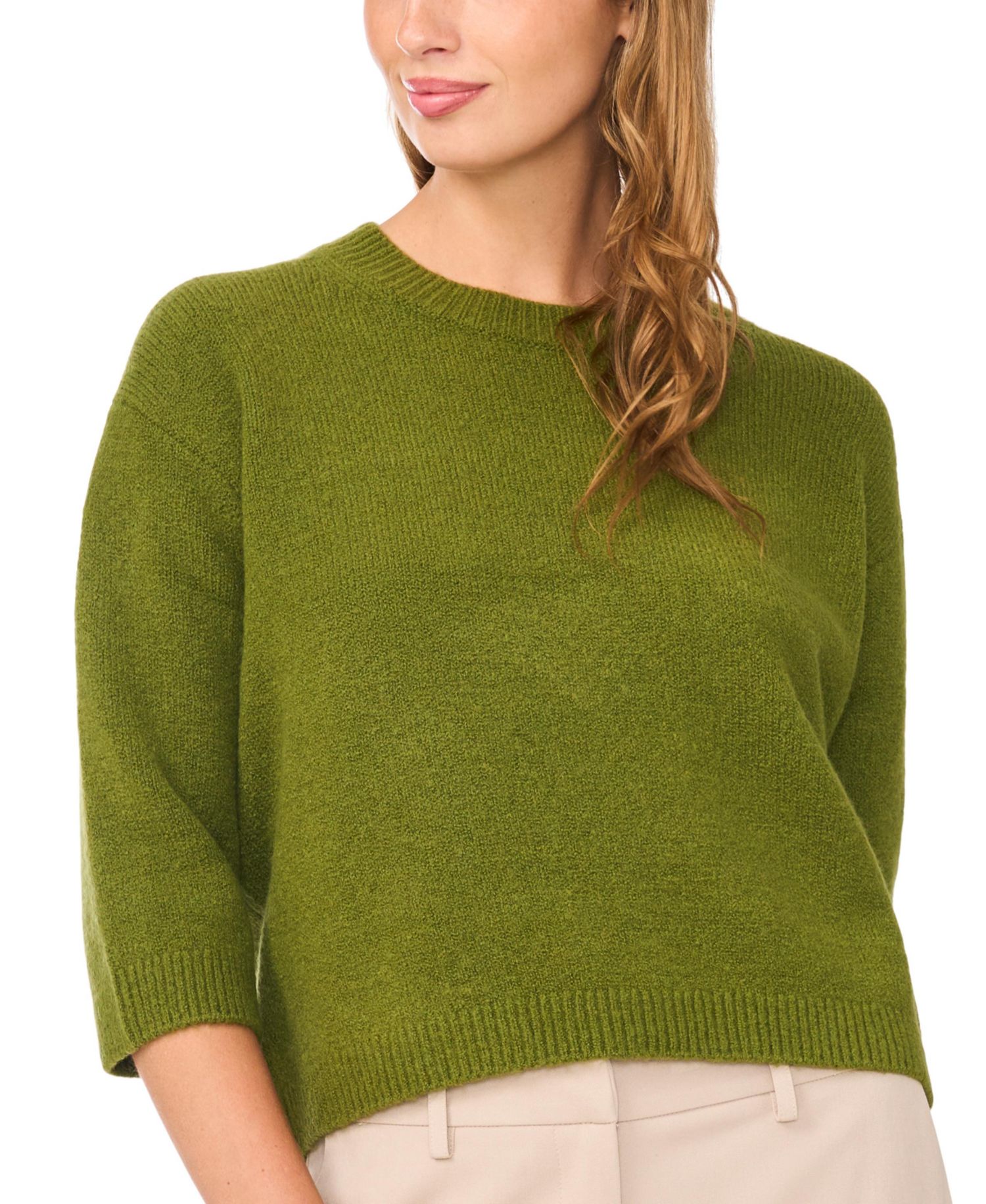 Women's 3/4-Sleeve Crewneck Pullover Sweater
