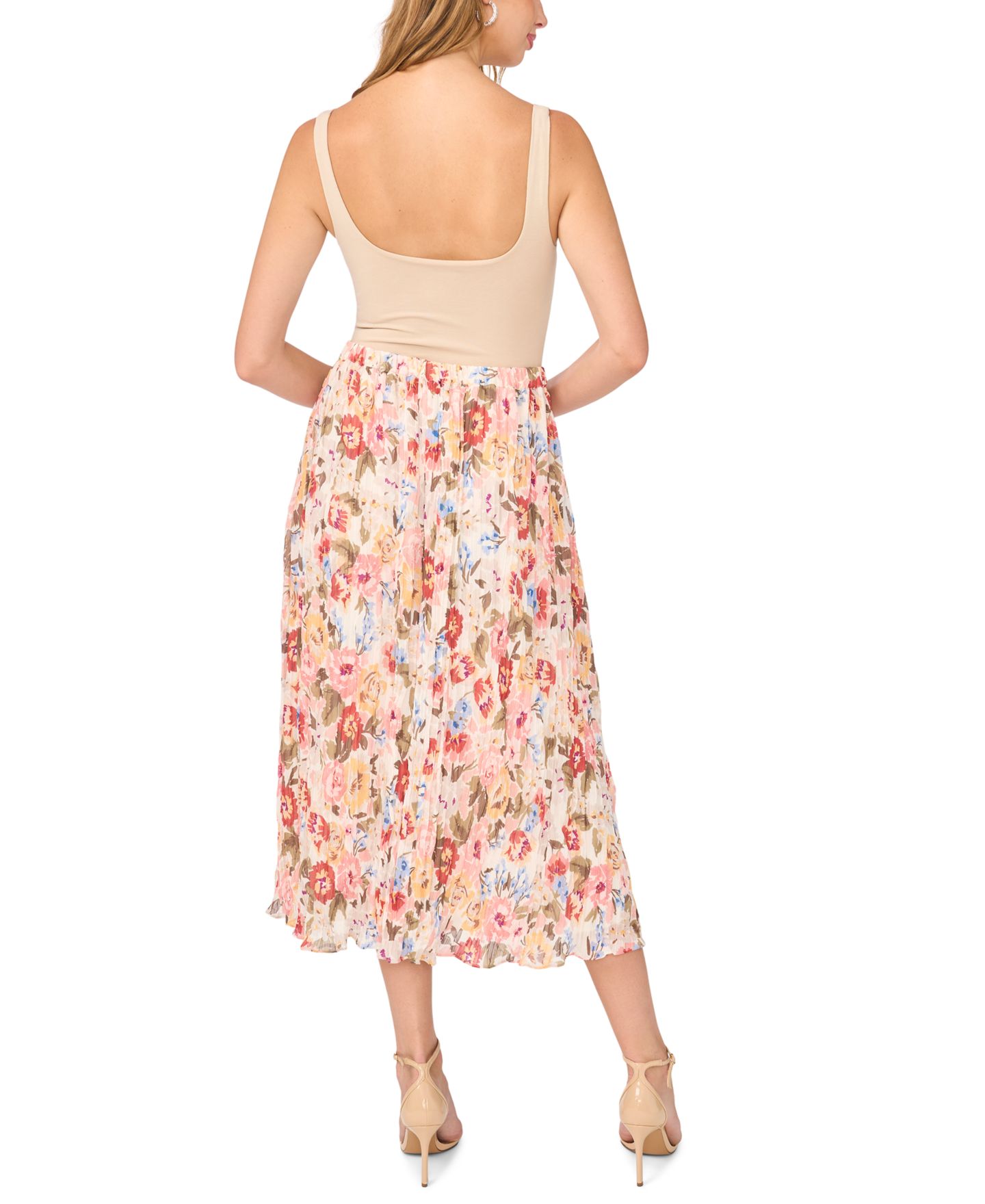 Женская юбка Vince Camuto Circular Floral Pleated A-Line Midi, цвет: Песочный — фото 5