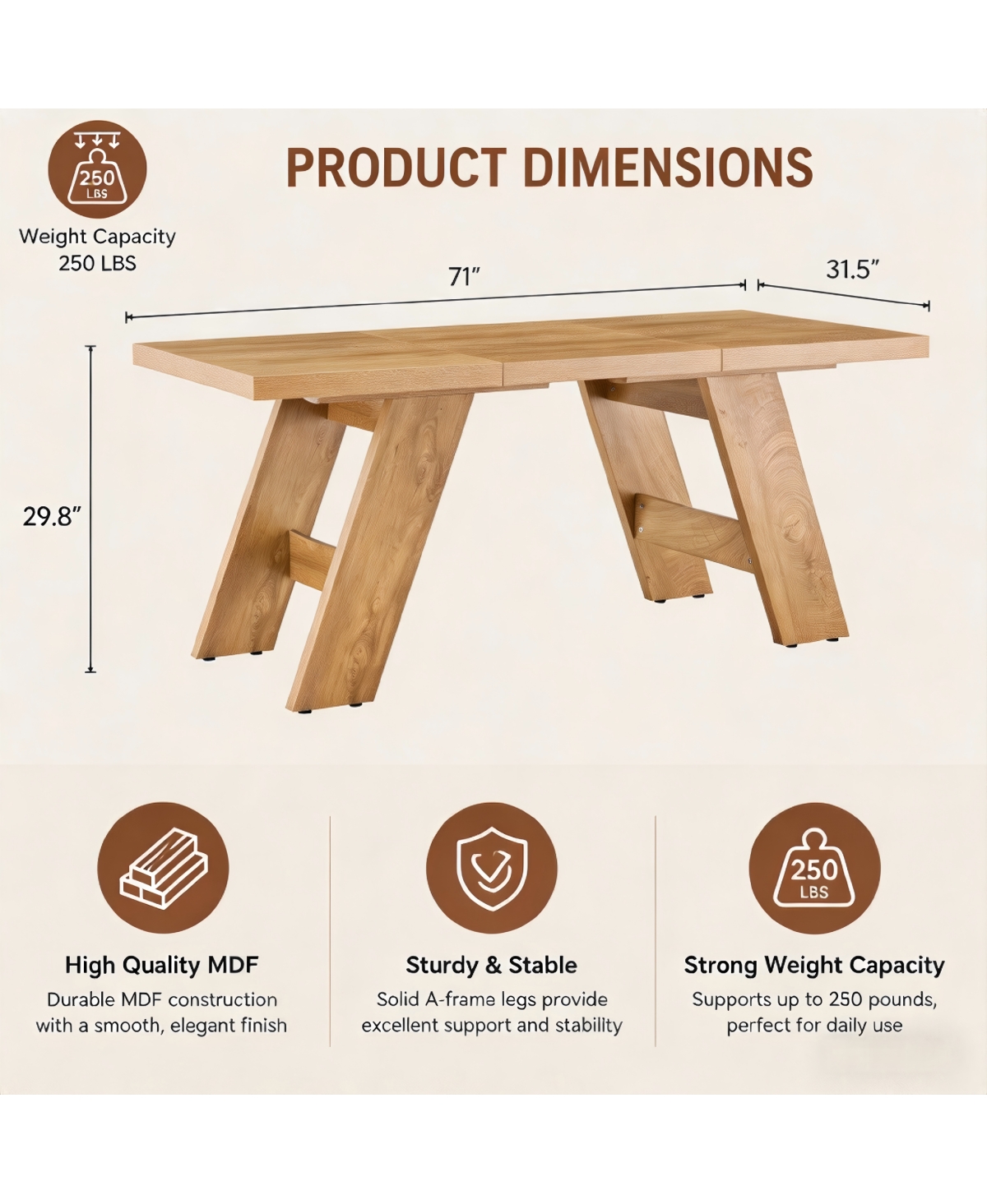Streamdale Furniture 71'' Light Wood Grain Rectangular Dining Table for 6-8 People