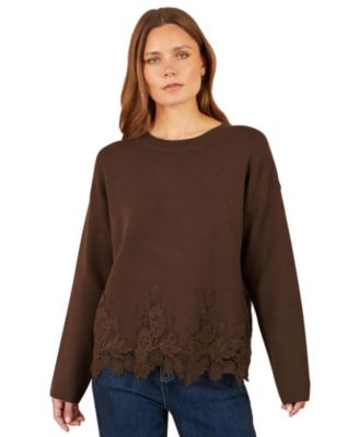 Women's Relaxed Floral Lace-Trim Jumper