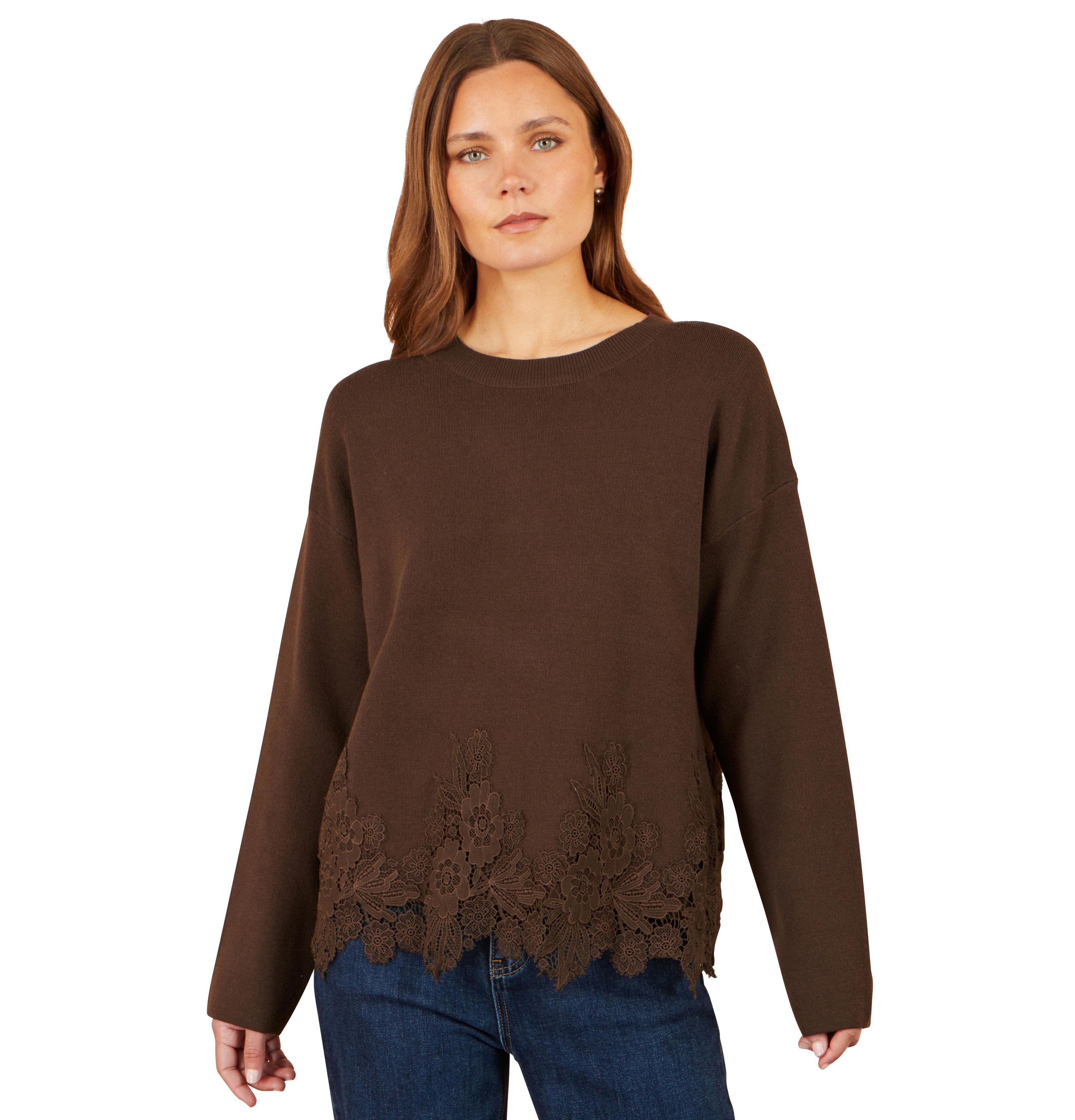 Yumi Women's Relaxed Floral Lace-Trim Jumper
