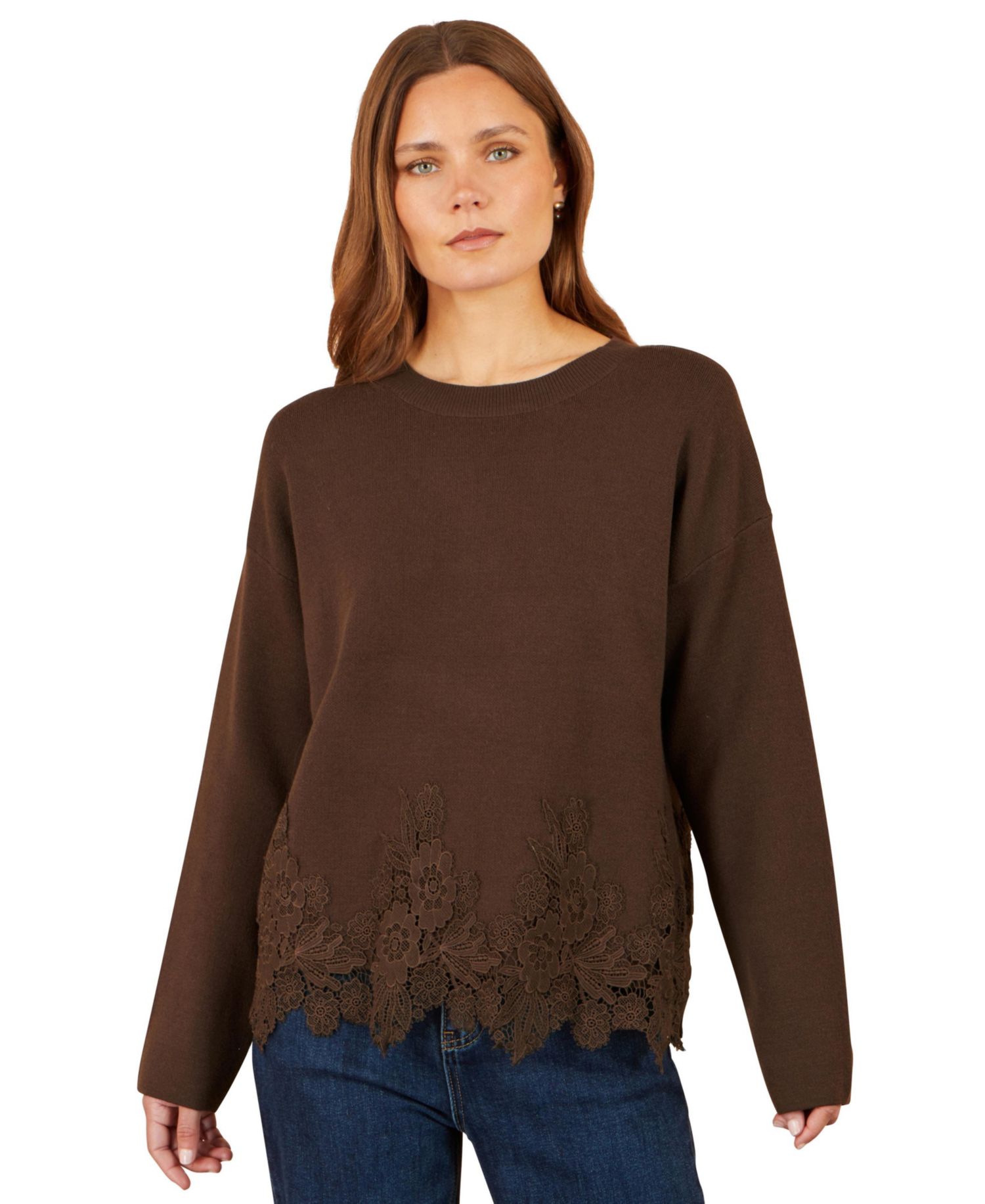 Women's Relaxed Floral Lace-Trim Jumper