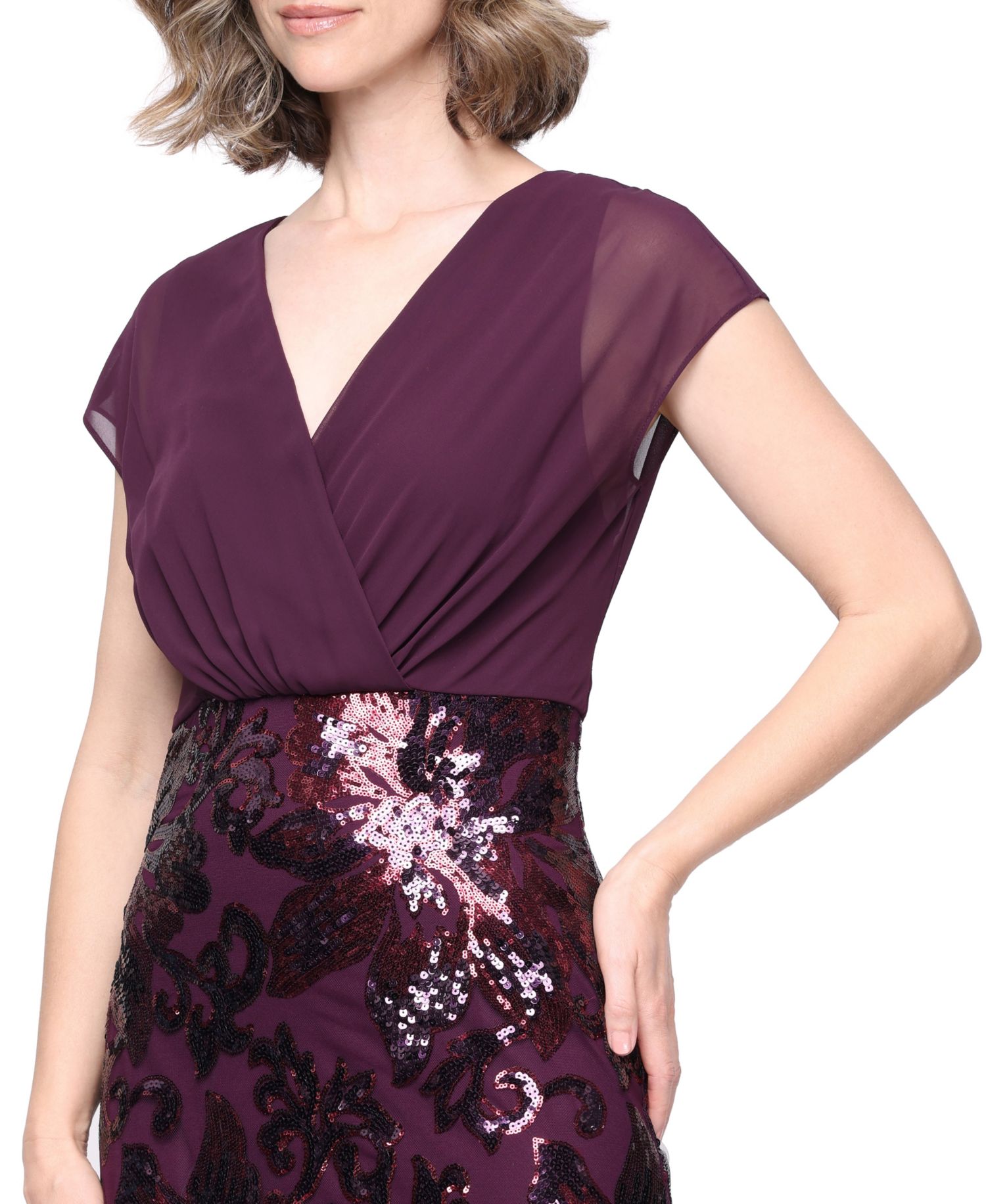 Women's Sequined V-Neck Surplice Bodice Dress