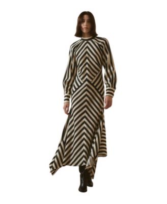 Women's Fluid Stripe Long-Sleeve Asymmetric-Hem Maxi Dress