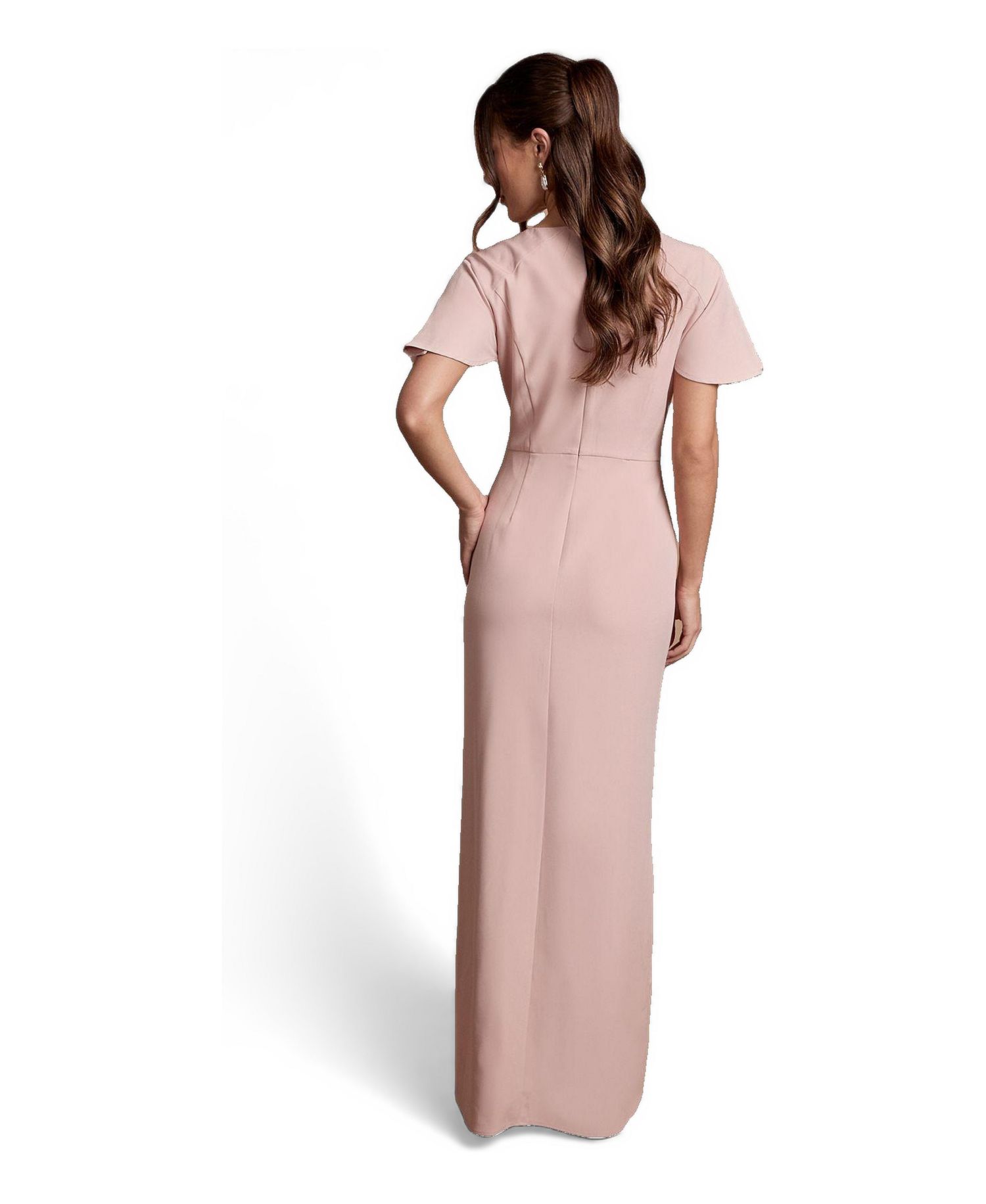 Women's Crepe Fold V-Neck Flutter-Sleeve Maxi Dress