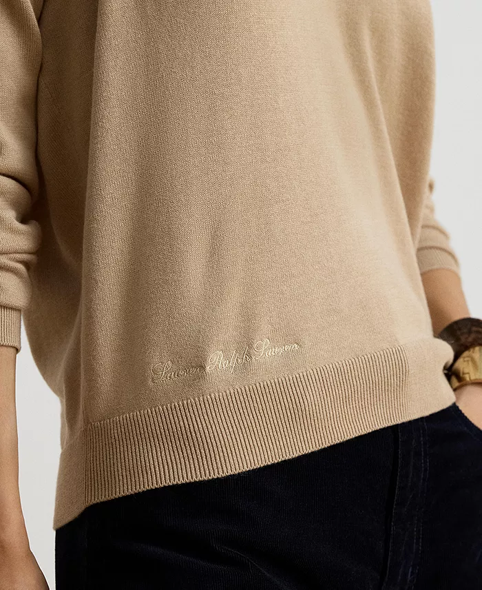 Women's Long Sleeve Polo Ribbed Sweater - thumbnail 4