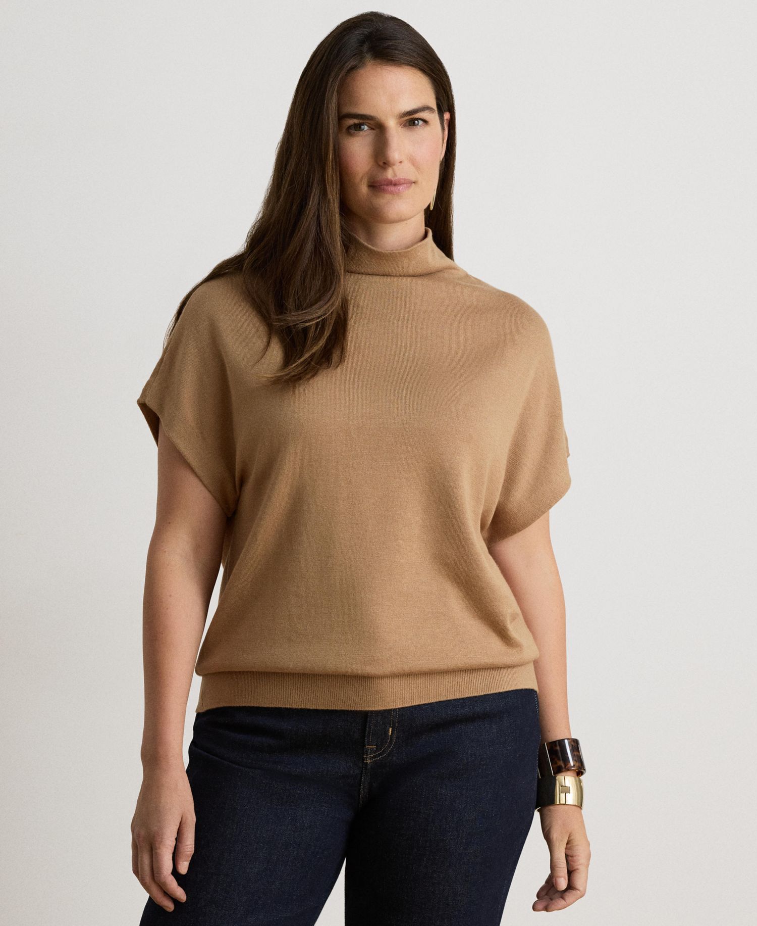 Women's Mock-Neck Cap-Sleeve Sweater