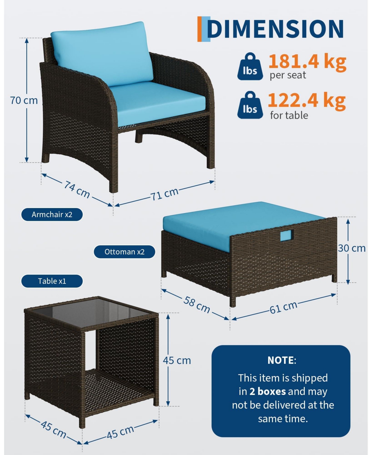 homfan Patio Furniture Set Pe Rattan Wicker Outdoor Seating Set with Ottomans and Glass Tabletop All Weather Conversation Furniture for Garden