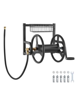 Wall Mounted Garden Hose Reel 125ft 5/8 in Hose Holder Brass Fitting and Basket