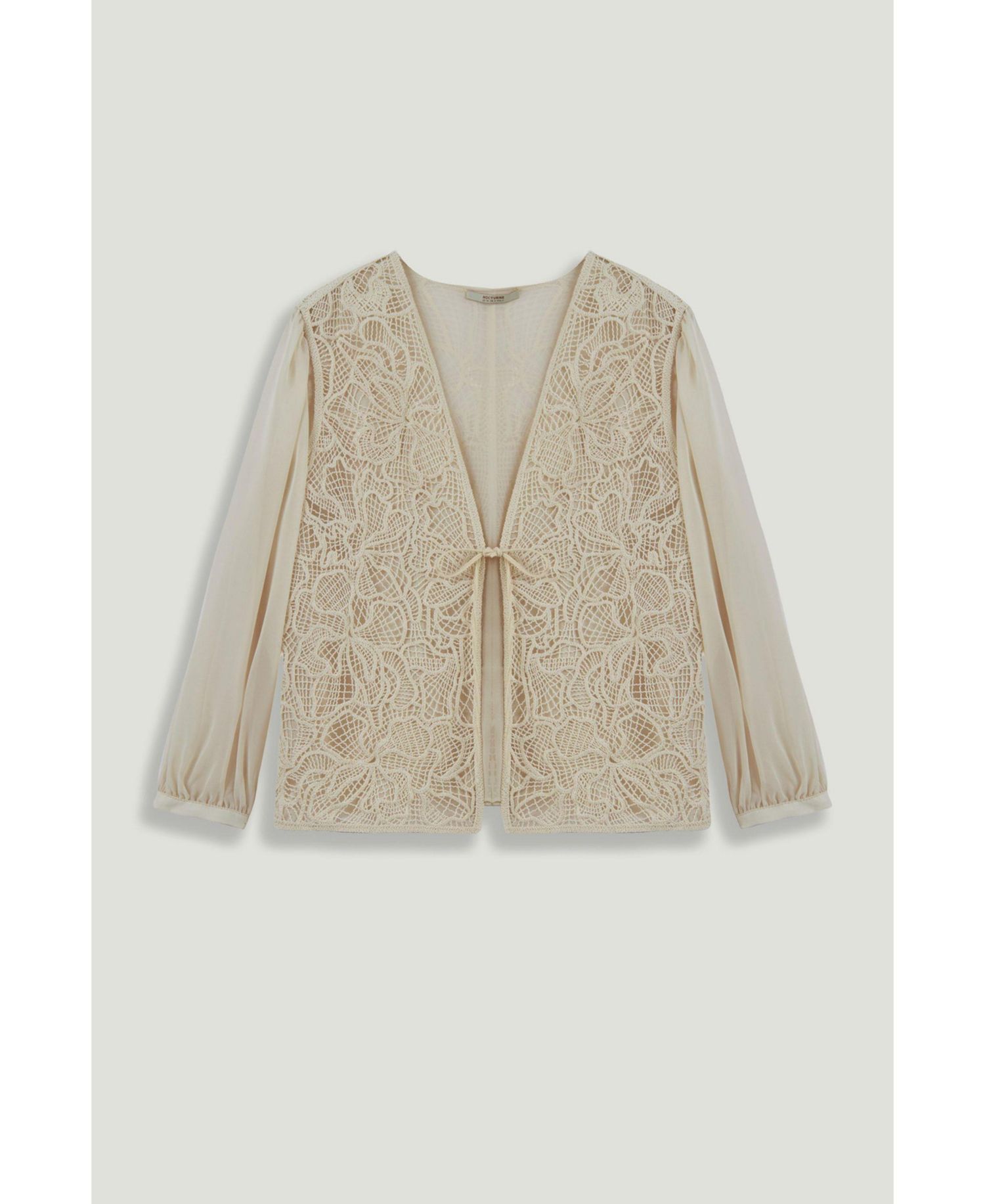 Women's Floral-Lace V-Neck Sheer Sleeve Jacket