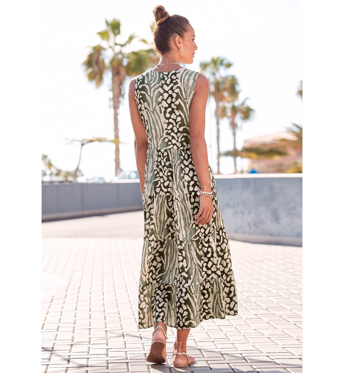 Lascana Women's Viscose Animal Print Sleeveless V-Neck Maxi Dress