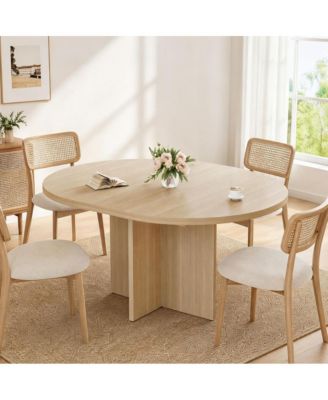  Extendable Round Dining Table for 4-8,Kitchen Oval Dining Table with Removable Leaves