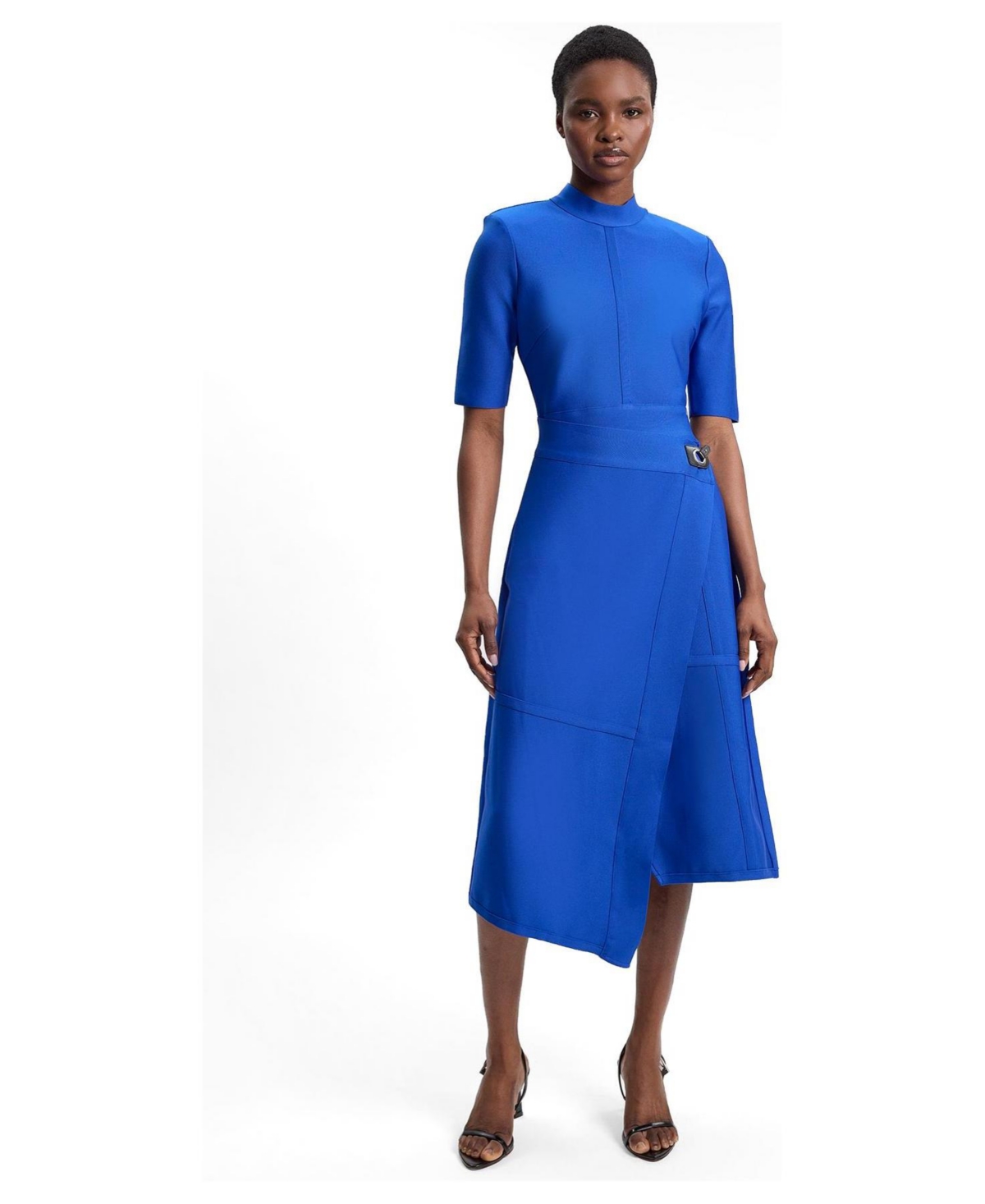 Karen Millen Women's Asymmetric Hem Wrap 3/4-Sleeve Midi Dress