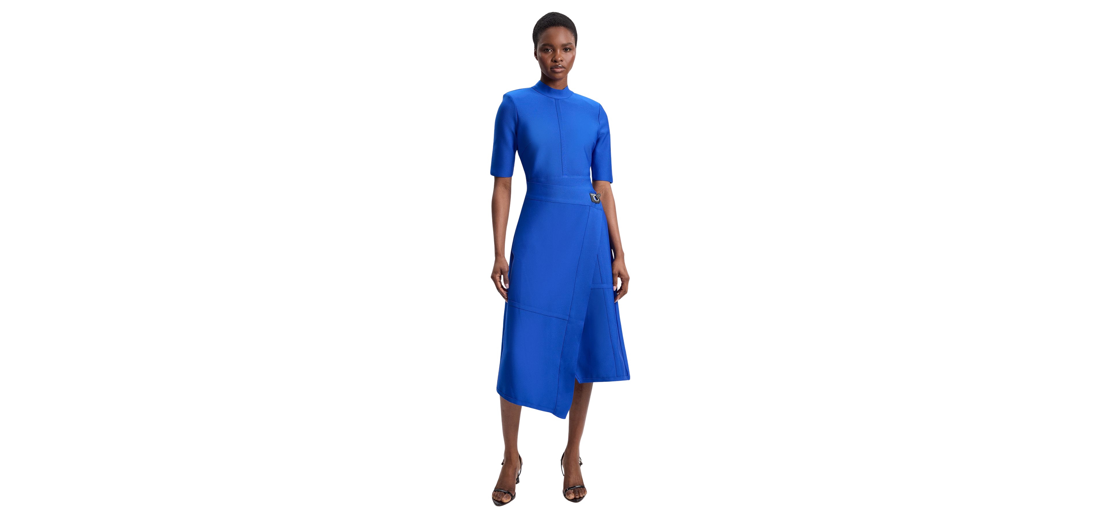 Karen Millen Women's Asymmetric Hem Wrap 3/4-Sleeve Midi Dress