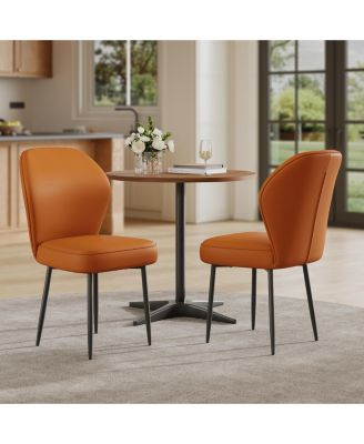 PU Leather Dining Chairs Set of 2, Modern Upholstered Kitchen Side Chairs with Metal Pegs