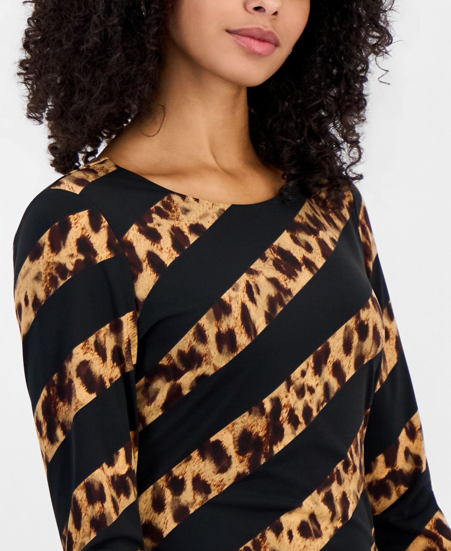 Женское платье Sam Edelman Leopard-Print Long-Sleeve Midi, цвет: Леопардовый — фото 4
