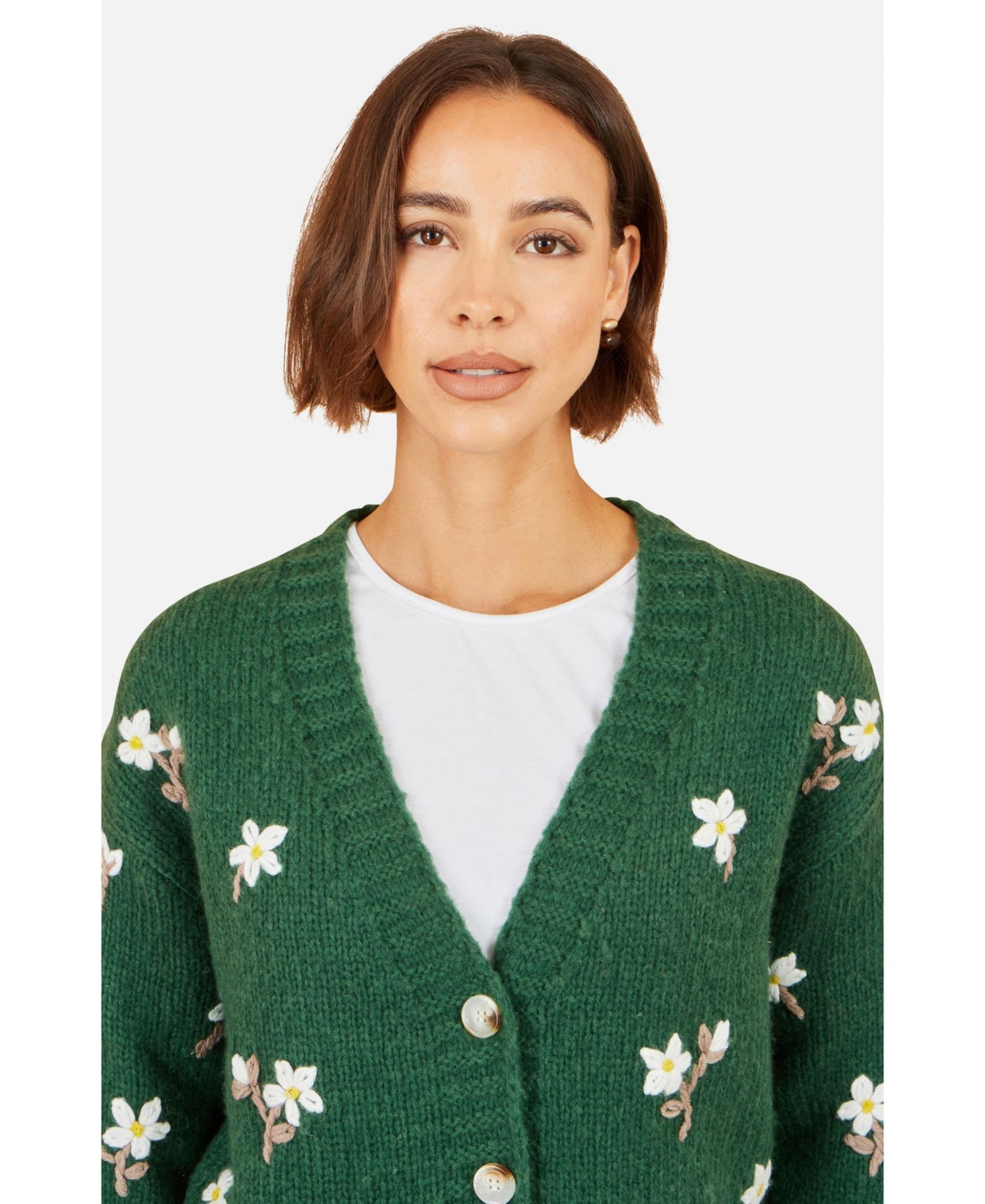 Women's Hand-Embroidered Chunky Knit Floral Cardigan