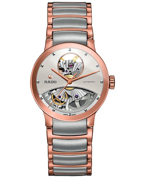 Rado Women S Swiss Automatic Centrix Open Heart Two Tone Pvd Stainless Steel Bracelet Watch 33mm R30248012 Reviews All Fine Jewelry Jewelry Watches Macy S
