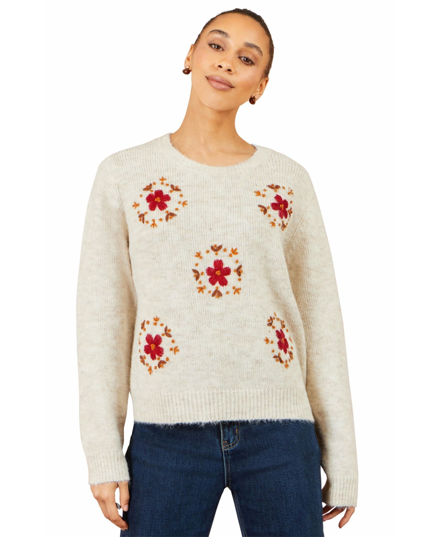 Women's Patch Floral Embroidered Relaxed Pullover