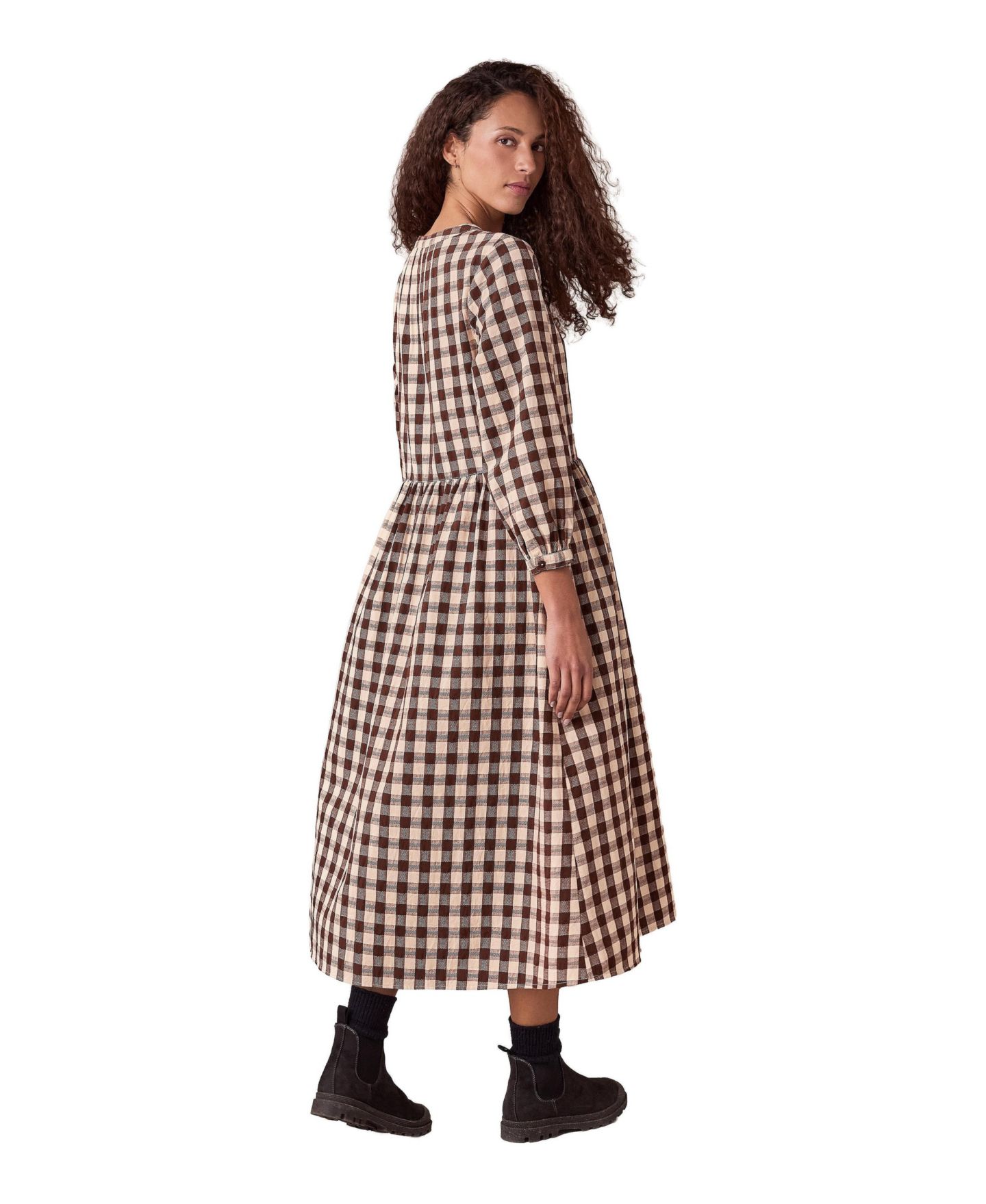 Женское платье Celtic & Co. Collarless Gingham Midi, цвет: Шоколадный в мелкую клетку — фото 3