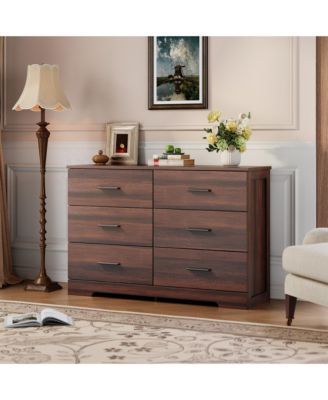 47 Inch 6 Drawer Dresser for Bedroom Modern Chest of Drawers with Metal Handles Storage Organizer for Living Room Entryway Hallway