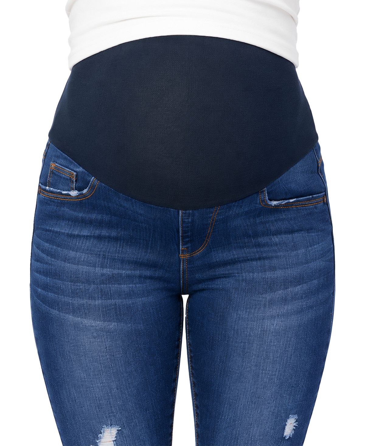 Indigo Poppy Plus Size Distressed Skinny Jean with Belly Band view 2 — MAYCSS fashion products