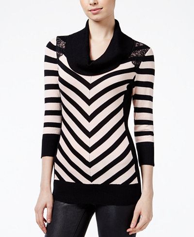 BCX Juniors' Striped Cowl-Neck Sweater
