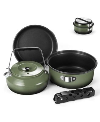 5-piece Camping Cookware Set Nonstick Pot Pan Kettle With Removable Handle For Hiking Picnic
