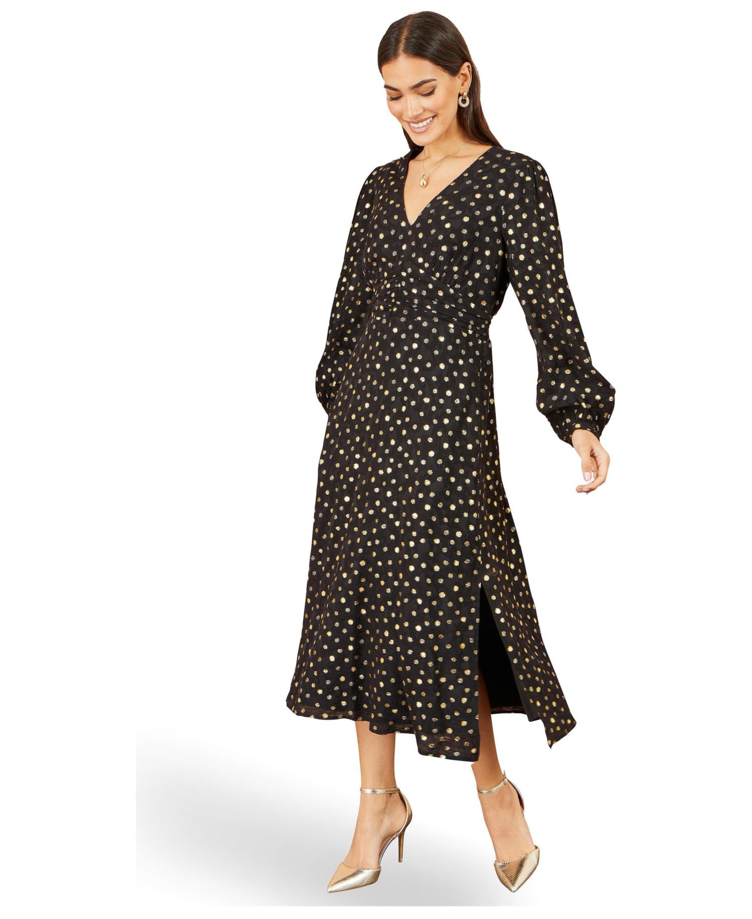 Women's Long Sleeve Foil Print Midi Dress