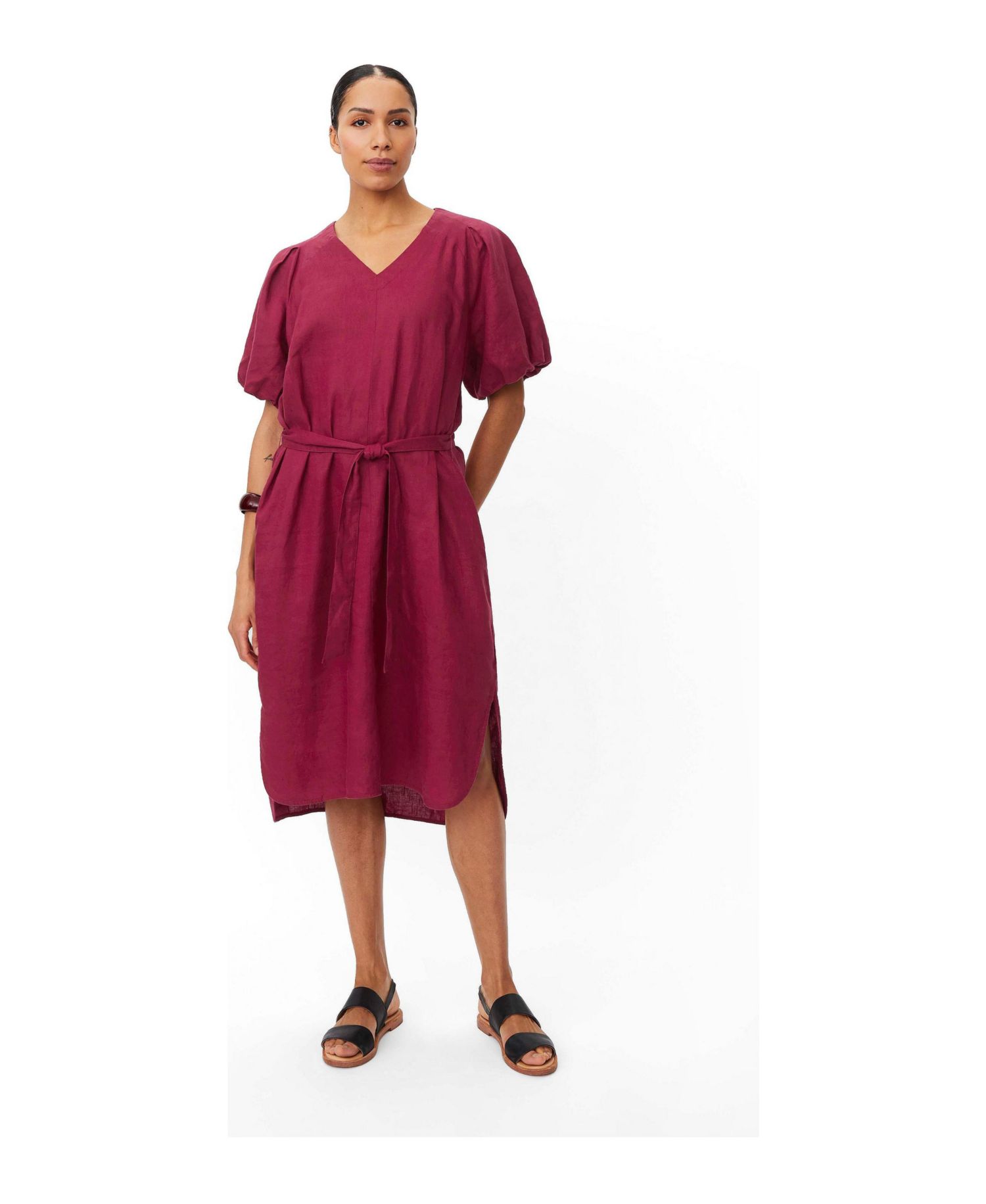 Women's Manalirae Linen V-Neck Puff Sleeve Midi Dress