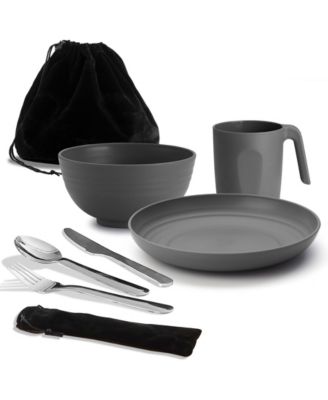 Camping Mess Kit Stainless Steel Cutlery Set Cup Bowl Plate For Travel Picnic Outdoor