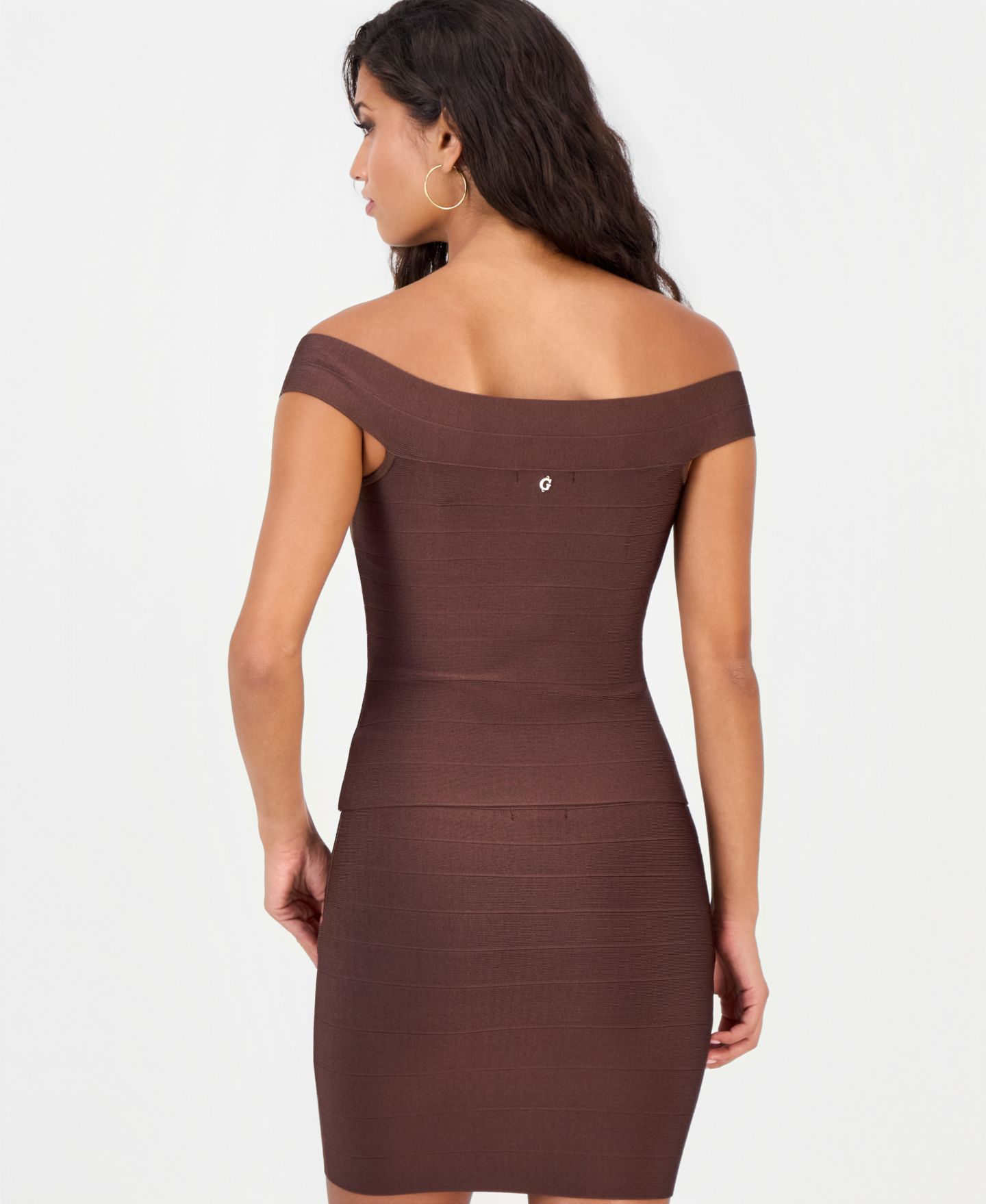 Женский топ GUESS Off-The-Shoulder Alexis Bandage, цвет: Тёмный кофейный — фото 3