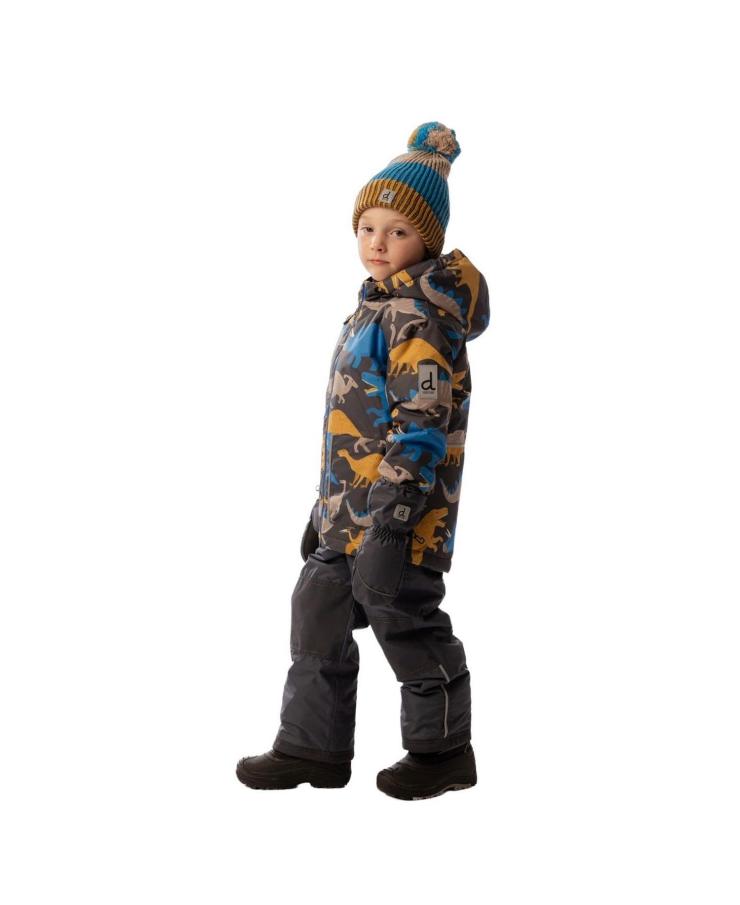 Little and Big Boy 6- 14 Light Weight Two Piece Chill Snowsuit Grey and Blue Dinosaur Print